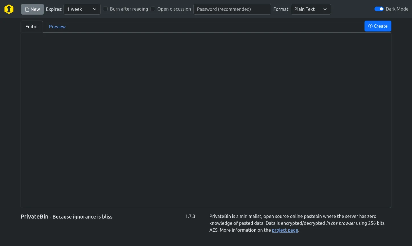 PrivateBin screenshot
