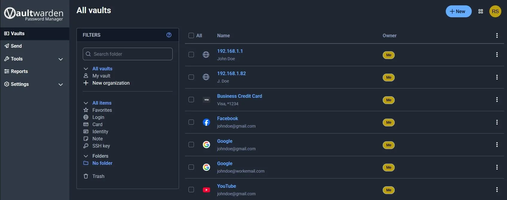 Vaultwarden screenshot